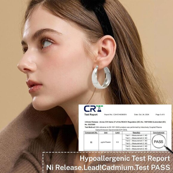 Women's Lightweight Plated Sterling Thick Hoop Silver Chunky Large Earrings - Picture 6 of 7